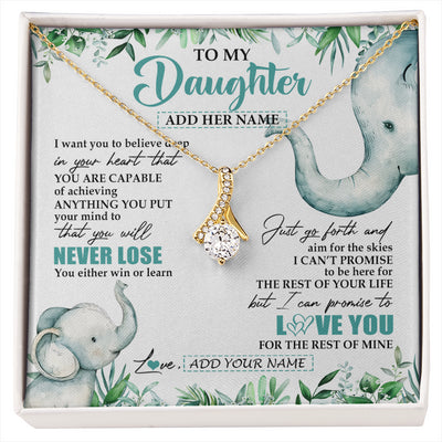 Alluring Beauty Necklace 18K Yellow Gold Finish | 1 | Personalized To My Daughter Necklace From Mom Dad Mother You Will Never Lose Elephant Daughter Birthday Gifts Graduation Christmas Gift Box Message Card | siriusteestore