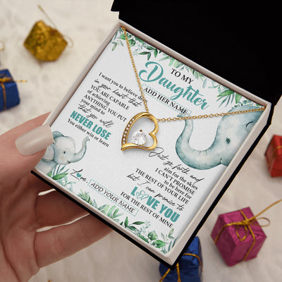 Forever Love Necklace 18K Yellow Gold Finish | 2 | Personalized To My Daughter Necklace From Mom Dad Mother You Will Never Lose Elephant Daughter Birthday Gifts Graduation Christmas Gift Box Message Card | siriusteestore