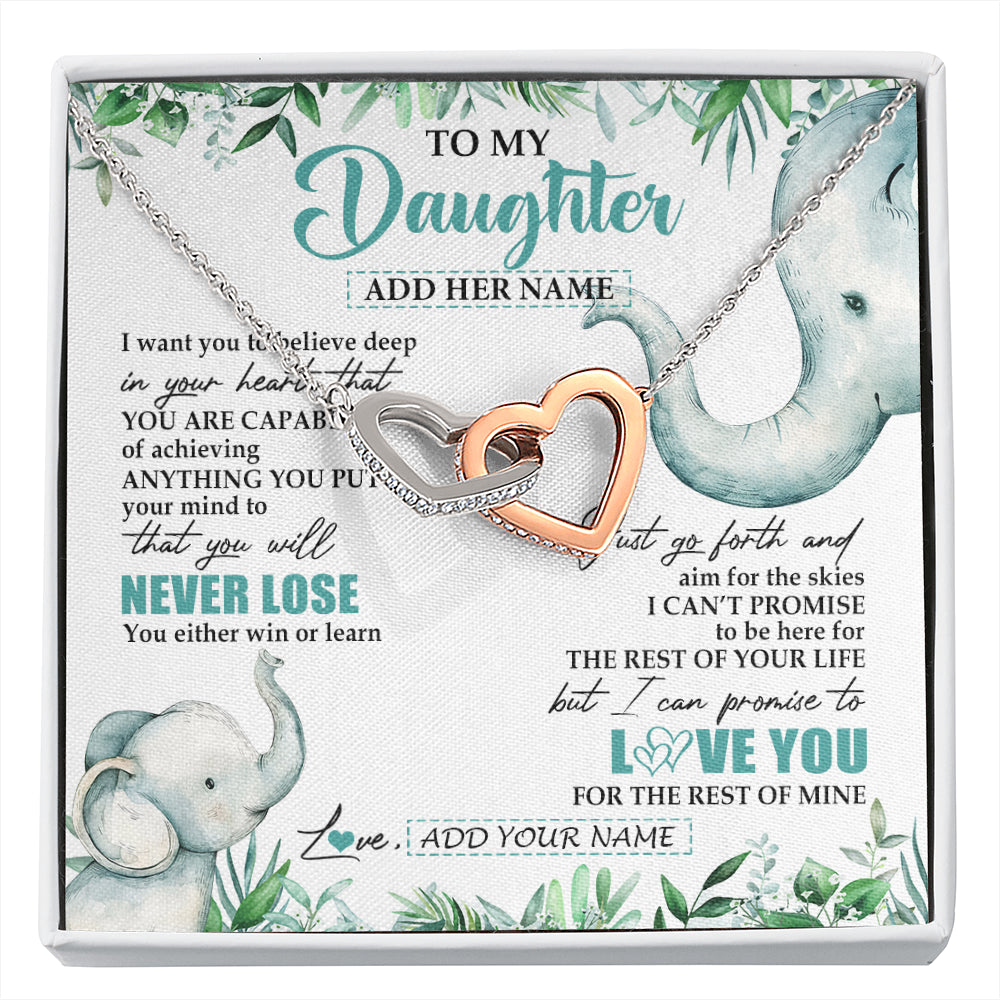 Interlocking Hearts Necklace Stainless Steel & Rose Gold Finish | 1 | Personalized To My Daughter Necklace From Mom Dad Mother You Will Never Lose Elephant Daughter Birthday Gifts Graduation Christmas Gift Box Message Card | siriusteestore