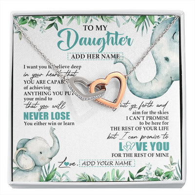 Interlocking Hearts Necklace Stainless Steel & Rose Gold Finish | 1 | Personalized To My Daughter Necklace From Mom Dad Mother You Will Never Lose Elephant Daughter Birthday Gifts Graduation Christmas Gift Box Message Card | siriusteestore