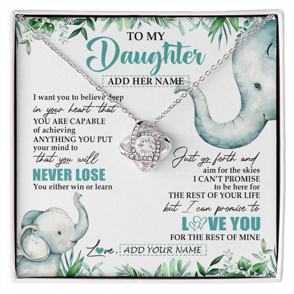 Love Knot Necklace 14K White Gold Finish | 1 | Personalized To My Daughter Necklace From Mom Dad Mother You Will Never Lose Elephant Daughter Birthday Gifts Graduation Christmas Gift Box Message Card | siriusteestore
