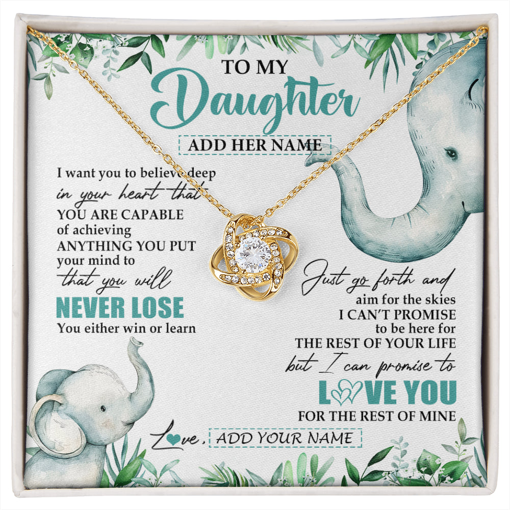 Love Knot Necklace 18K Yellow Gold Finish | 1 | Personalized To My Daughter Necklace From Mom Dad Mother You Will Never Lose Elephant Daughter Birthday Gifts Graduation Christmas Gift Box Message Card | siriusteestore