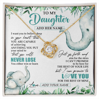 Love Knot Necklace 18K Yellow Gold Finish | 1 | Personalized To My Daughter Necklace From Mom Dad Mother You Will Never Lose Elephant Daughter Birthday Gifts Graduation Christmas Gift Box Message Card | siriusteestore