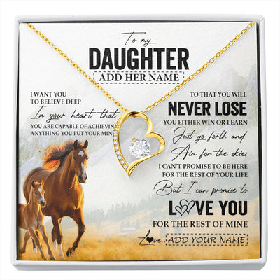 Forever Love Necklace 18K Yellow Gold Finish | 1 | Personalized To My Daughter Necklace From Mom Dad Mother You Will Never Lose Horse Daughter Birthday Gifts Graduation Christmas Custom Gift Box Message Card | siriusteestore