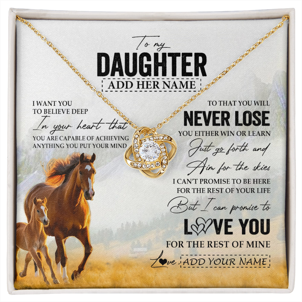 Love Knot Necklace 18K Yellow Gold Finish | 1 | Personalized To My Daughter Necklace From Mom Dad Mother You Will Never Lose Horse Daughter Birthday Gifts Graduation Christmas Custom Gift Box Message Card | siriusteestore