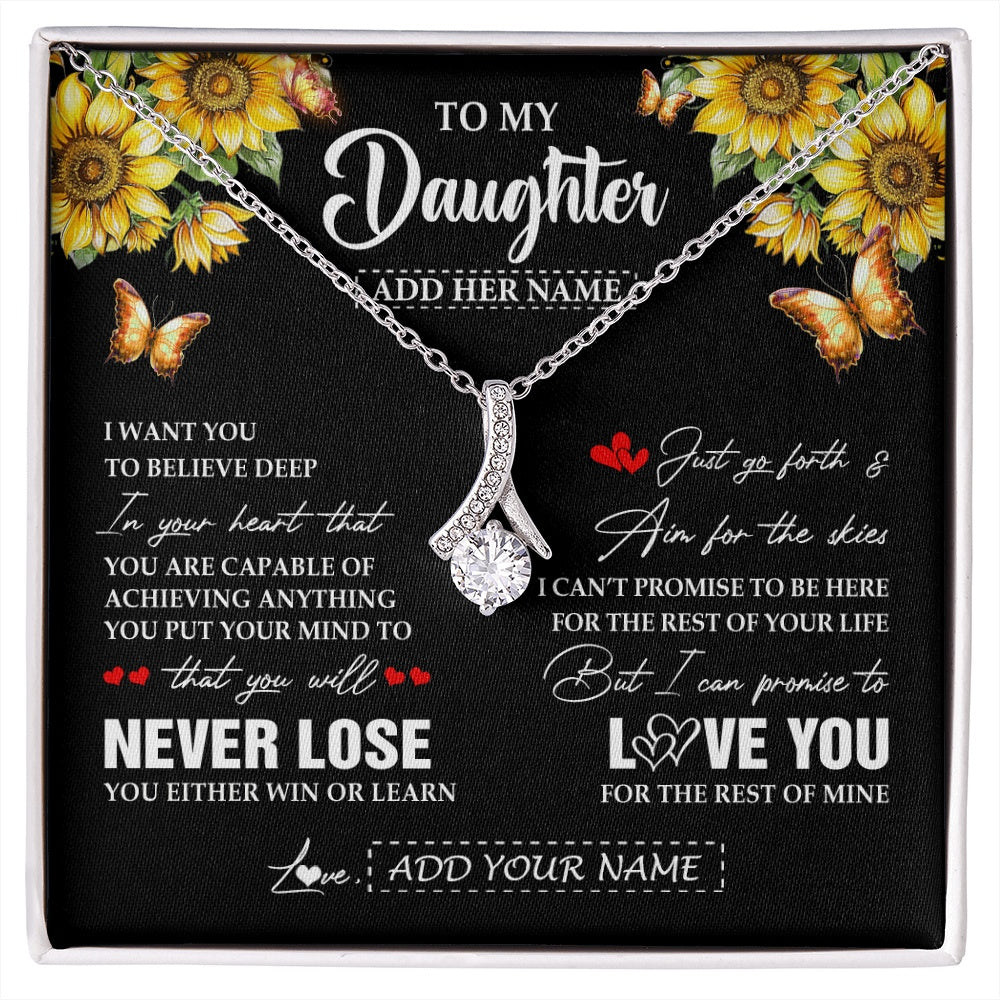 Alluring Beauty Necklace 14K White Gold Finish | 1 | Personalized To My Daughter Necklace From Mom Dad Mother You Will Never Lose Sunflower Daughter Birthday Gifts Graduation Christmas Gift Box Message Card | siriusteestore.myshopify