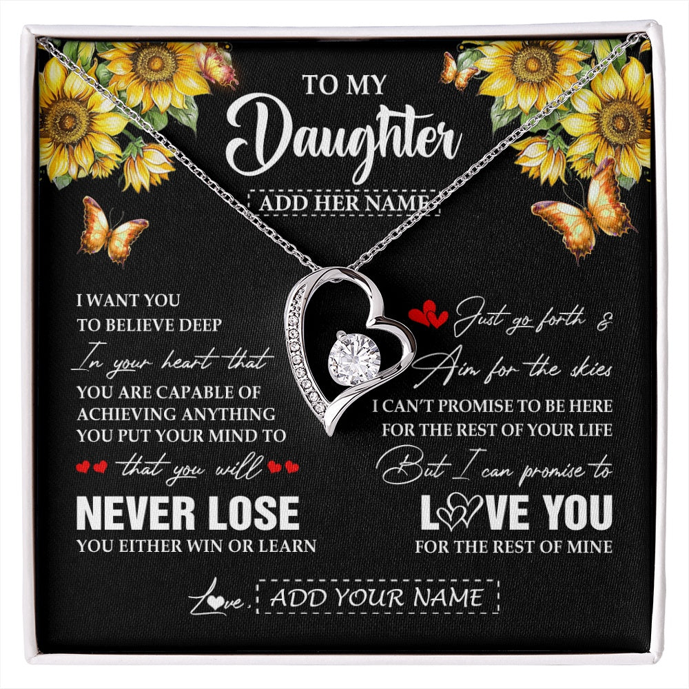 Forever Love Necklace 14K White Gold Finish | 1 | Personalized To My Daughter Necklace From Mom Dad Mother You Will Never Lose Sunflower Daughter Birthday Gifts Graduation Christmas Gift Box Message Card | siriusteestore.myshopify