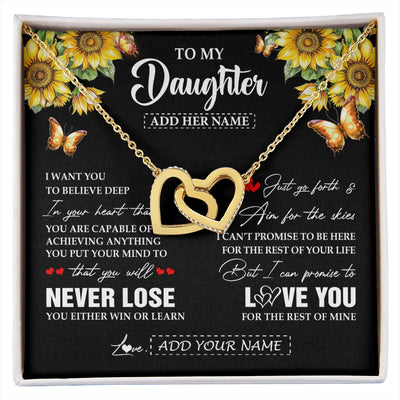 Interlocking Hearts Necklace 18K Yellow Gold Finish | 1 | Personalized To My Daughter Necklace From Mom Dad Mother You Will Never Lose Sunflower Daughter Birthday Gifts Graduation Christmas Gift Box Message Card | siriusteestore.myshopify