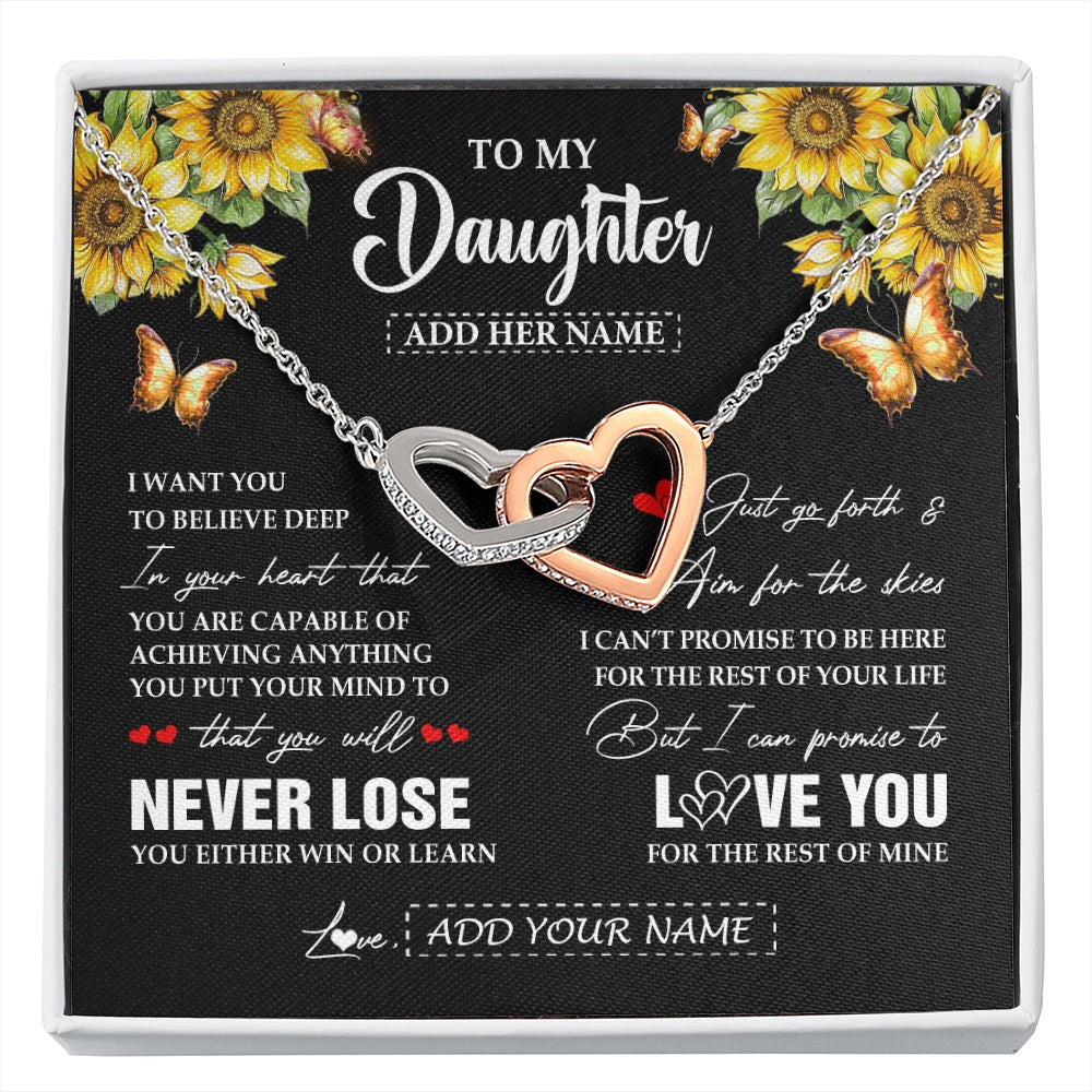 Interlocking Hearts Necklace Stainless Steel & Rose Gold Finish | 1 | Personalized To My Daughter Necklace From Mom Dad Mother You Will Never Lose Sunflower Daughter Birthday Gifts Graduation Christmas Gift Box Message Card | siriusteestore.myshopify
