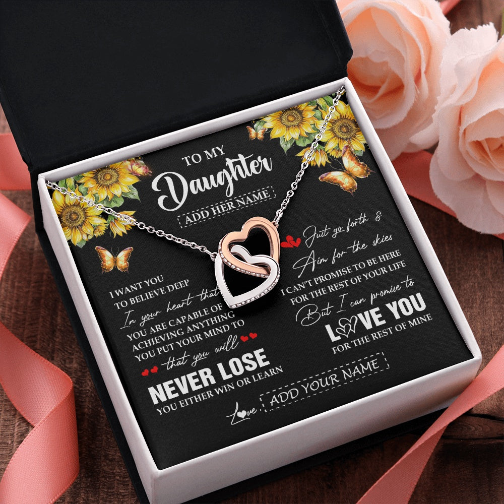 Interlocking Hearts Necklace Stainless Steel & Rose Gold Finish | 2 | Personalized To My Daughter Necklace From Mom Dad Mother You Will Never Lose Sunflower Daughter Birthday Gifts Graduation Christmas Gift Box Message Card | siriusteestore.myshopify