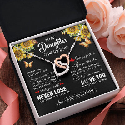 Interlocking Hearts Necklace Stainless Steel & Rose Gold Finish | 2 | Personalized To My Daughter Necklace From Mom Dad Mother You Will Never Lose Sunflower Daughter Birthday Gifts Graduation Christmas Gift Box Message Card | siriusteestore.myshopify