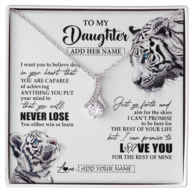 Alluring Beauty Necklace 14K White Gold Finish | 1 | Personalized To My Daughter Necklace From Mom Dad Mother You Will Never Lose White Tiger Daughter Birthday Gifts Graduation Christmas Gift Box Message Card | siriusteestore
