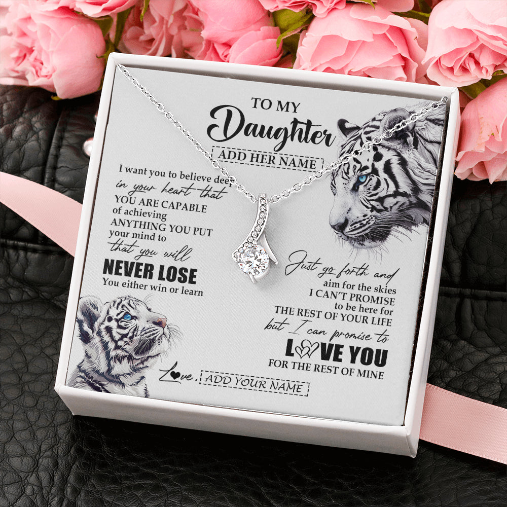 Alluring Beauty Necklace 14K White Gold Finish | 2 | Personalized To My Daughter Necklace From Mom Dad Mother You Will Never Lose White Tiger Daughter Birthday Gifts Graduation Christmas Gift Box Message Card | siriusteestore