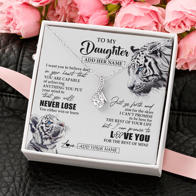 Alluring Beauty Necklace 14K White Gold Finish | 2 | Personalized To My Daughter Necklace From Mom Dad Mother You Will Never Lose White Tiger Daughter Birthday Gifts Graduation Christmas Gift Box Message Card | siriusteestore