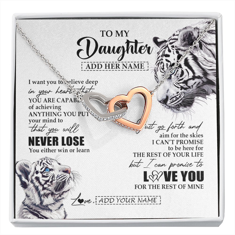 Interlocking Hearts Necklace Stainless Steel & Rose Gold Finish | 1 | Personalized To My Daughter Necklace From Mom Dad Mother You Will Never Lose White Tiger Daughter Birthday Gifts Graduation Christmas Gift Box Message Card | siriusteestore