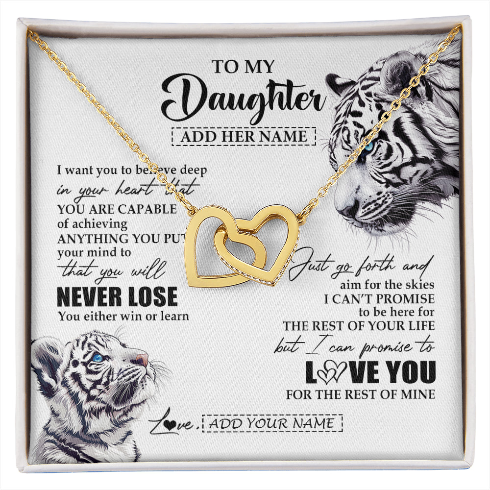 Interlocking Hearts Necklace 18K Yellow Gold Finish | 1 | Personalized To My Daughter Necklace From Mom Dad Mother You Will Never Lose White Tiger Daughter Birthday Gifts Graduation Christmas Gift Box Message Card | siriusteestore