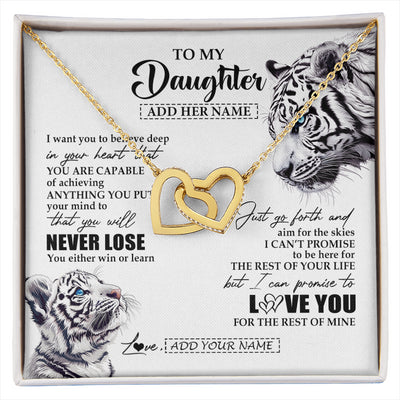 Interlocking Hearts Necklace 18K Yellow Gold Finish | 1 | Personalized To My Daughter Necklace From Mom Dad Mother You Will Never Lose White Tiger Daughter Birthday Gifts Graduation Christmas Gift Box Message Card | siriusteestore