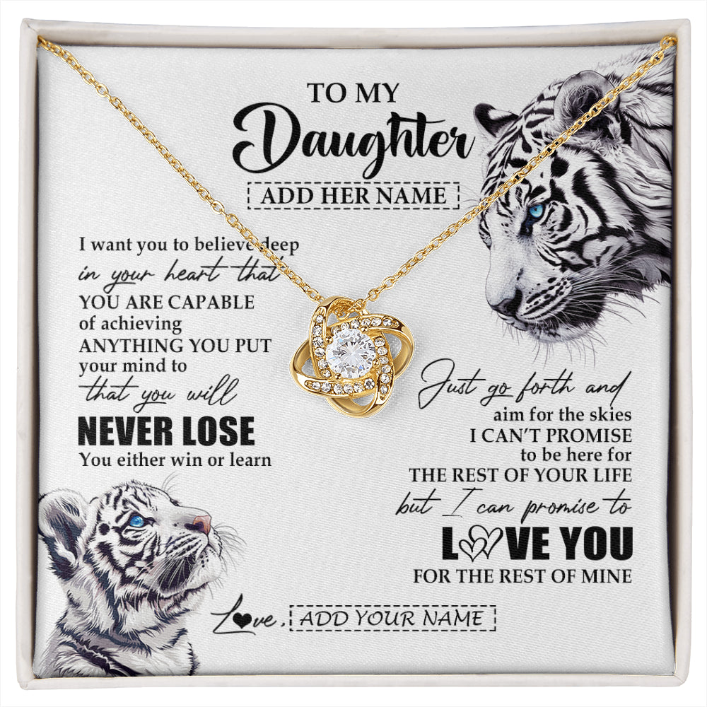 Love Knot Necklace 18K Yellow Gold Finish | 1 | Personalized To My Daughter Necklace From Mom Dad Mother You Will Never Lose White Tiger Daughter Birthday Gifts Graduation Christmas Gift Box Message Card | siriusteestore
