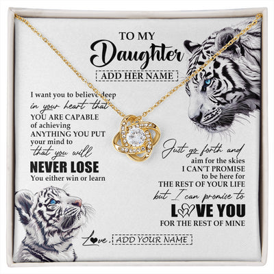 Love Knot Necklace 18K Yellow Gold Finish | 1 | Personalized To My Daughter Necklace From Mom Dad Mother You Will Never Lose White Tiger Daughter Birthday Gifts Graduation Christmas Gift Box Message Card | siriusteestore
