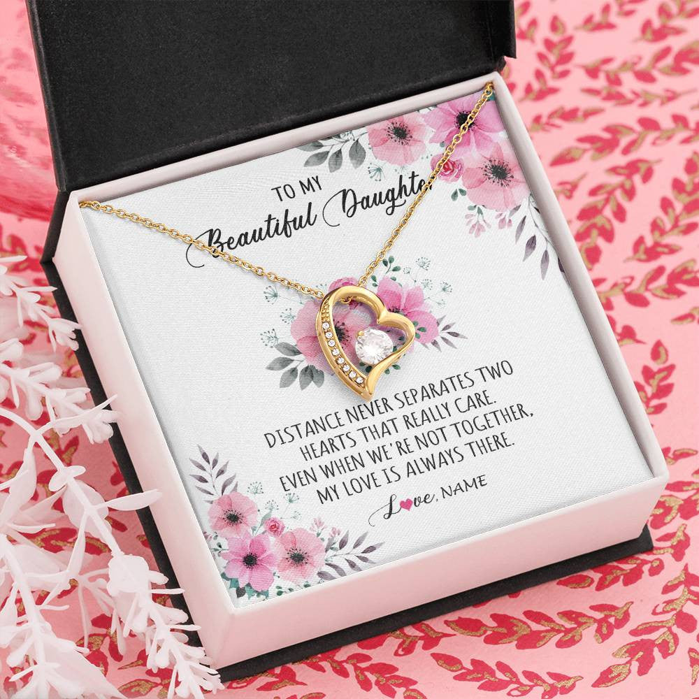 Forever Love Necklace 18K Yellow Gold Finish | Personalized To My Daughter Necklace From Mom Dad My Love Is Always There Daughter Birthday Graduation Christmas Customized Gift Box Message Card | siriusteestore