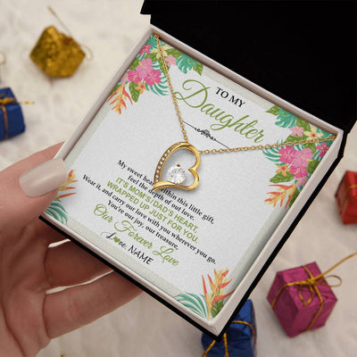 Forever Love Necklace 18K Yellow Gold Finish | 2 | Personalized To My Daughter Necklace From Mom Dad My Sweet Heart Birthday Gift For Daughter Valentine's Day Christmas Graduation Gift Box Message Card | siriusteestore