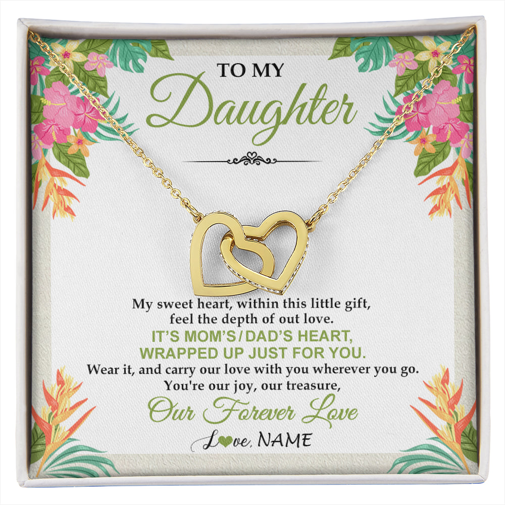 Interlocking Hearts Necklace 18K Yellow Gold Finish | 1 | Personalized To My Daughter Necklace From Mom Dad My Sweet Heart Birthday Gift For Daughter Valentine's Day Christmas Graduation Gift Box Message Card | siriusteestore