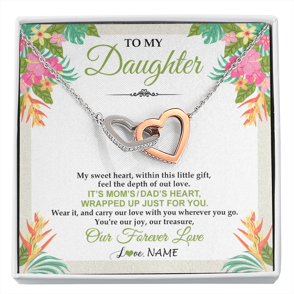 Interlocking Hearts Necklace Stainless Steel & Rose Gold Finish | 1 | Personalized To My Daughter Necklace From Mom Dad My Sweet Heart Birthday Gift For Daughter Valentine's Day Christmas Graduation Gift Box Message Card | siriusteestore
