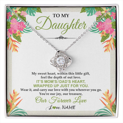 Love Knot Necklace 14K White Gold Finish | 1 | Personalized To My Daughter Necklace From Mom Dad My Sweet Heart Birthday Gift For Daughter Valentine's Day Christmas Graduation Gift Box Message Card | siriusteestore