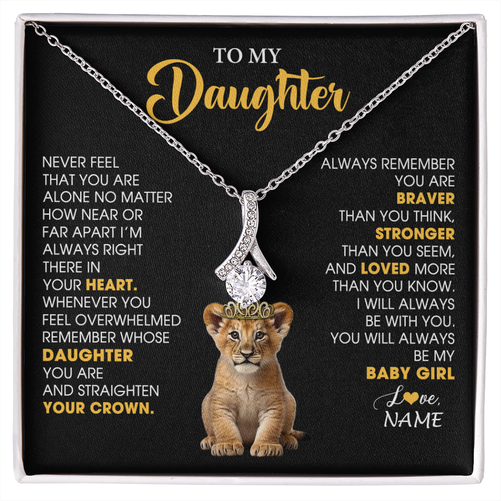 Alluring Beauty Necklace 14K White Gold Finish | 1 | Personalized To My Daughter Necklace From Mom Dad Never Feel You Are Alone Lion Birthday Gift Daughter Valentine's Day Christmas Gift Box Message Card | siriusteestore