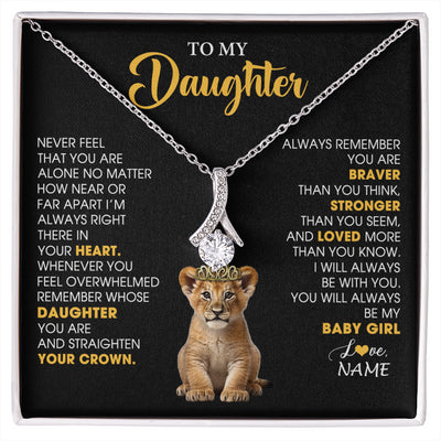 Alluring Beauty Necklace 14K White Gold Finish | 1 | Personalized To My Daughter Necklace From Mom Dad Never Feel You Are Alone Lion Birthday Gift Daughter Valentine's Day Christmas Gift Box Message Card | siriusteestore