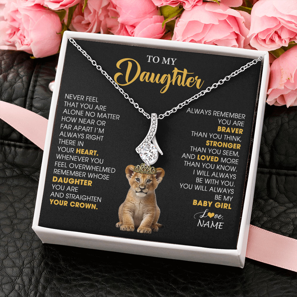 Alluring Beauty Necklace 14K White Gold Finish | 2 | Personalized To My Daughter Necklace From Mom Dad Never Feel You Are Alone Lion Birthday Gift Daughter Valentine's Day Christmas Gift Box Message Card | siriusteestore