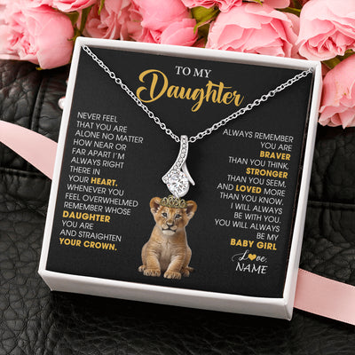 Alluring Beauty Necklace 14K White Gold Finish | 2 | Personalized To My Daughter Necklace From Mom Dad Never Feel You Are Alone Lion Birthday Gift Daughter Valentine's Day Christmas Gift Box Message Card | siriusteestore