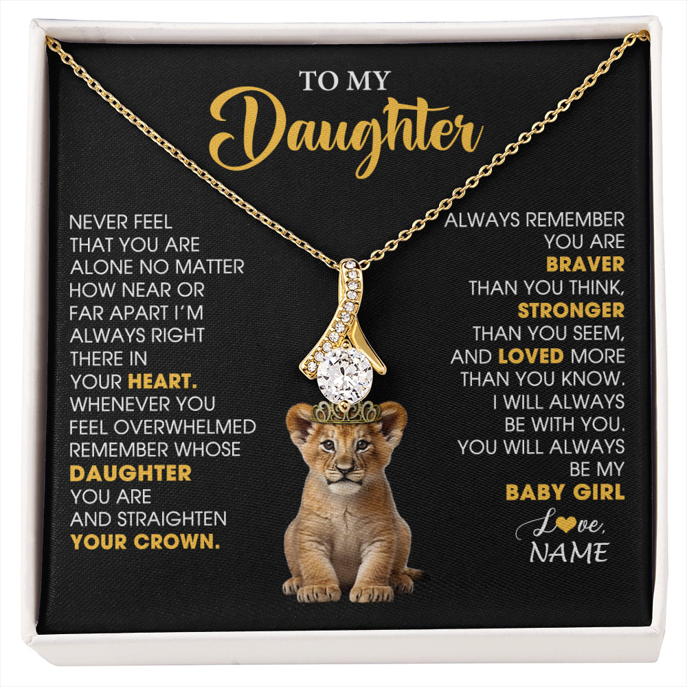 Alluring Beauty Necklace 18K Yellow Gold Finish | 1 | Personalized To My Daughter Necklace From Mom Dad Never Feel You Are Alone Lion Birthday Gift Daughter Valentine's Day Christmas Gift Box Message Card | siriusteestore