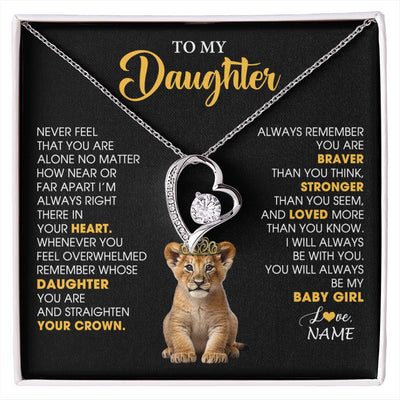 Forever Love Necklace 14K White Gold Finish | 1 | Personalized To My Daughter Necklace From Mom Dad Never Feel You Are Alone Lion Birthday Gift Daughter Valentine's Day Christmas Gift Box Message Card | siriusteestore