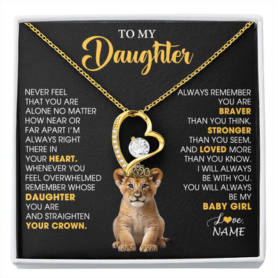 Forever Love Necklace 18K Yellow Gold Finish | 1 | Personalized To My Daughter Necklace From Mom Dad Never Feel You Are Alone Lion Birthday Gift Daughter Valentine's Day Christmas Gift Box Message Card | siriusteestore