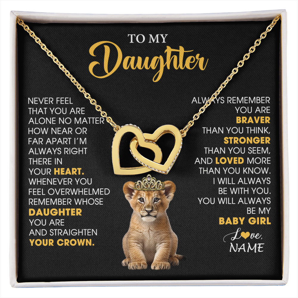 Interlocking Hearts Necklace 18K Yellow Gold Finish | 1 | Personalized To My Daughter Necklace From Mom Dad Never Feel You Are Alone Lion Birthday Gift Daughter Valentine's Day Christmas Gift Box Message Card | siriusteestore