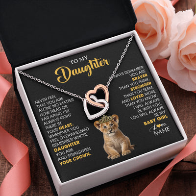 Interlocking Hearts Necklace Stainless Steel & Rose Gold Finish | 2 | Personalized To My Daughter Necklace From Mom Dad Never Feel You Are Alone Lion Birthday Gift Daughter Valentine's Day Christmas Gift Box Message Card | siriusteestore