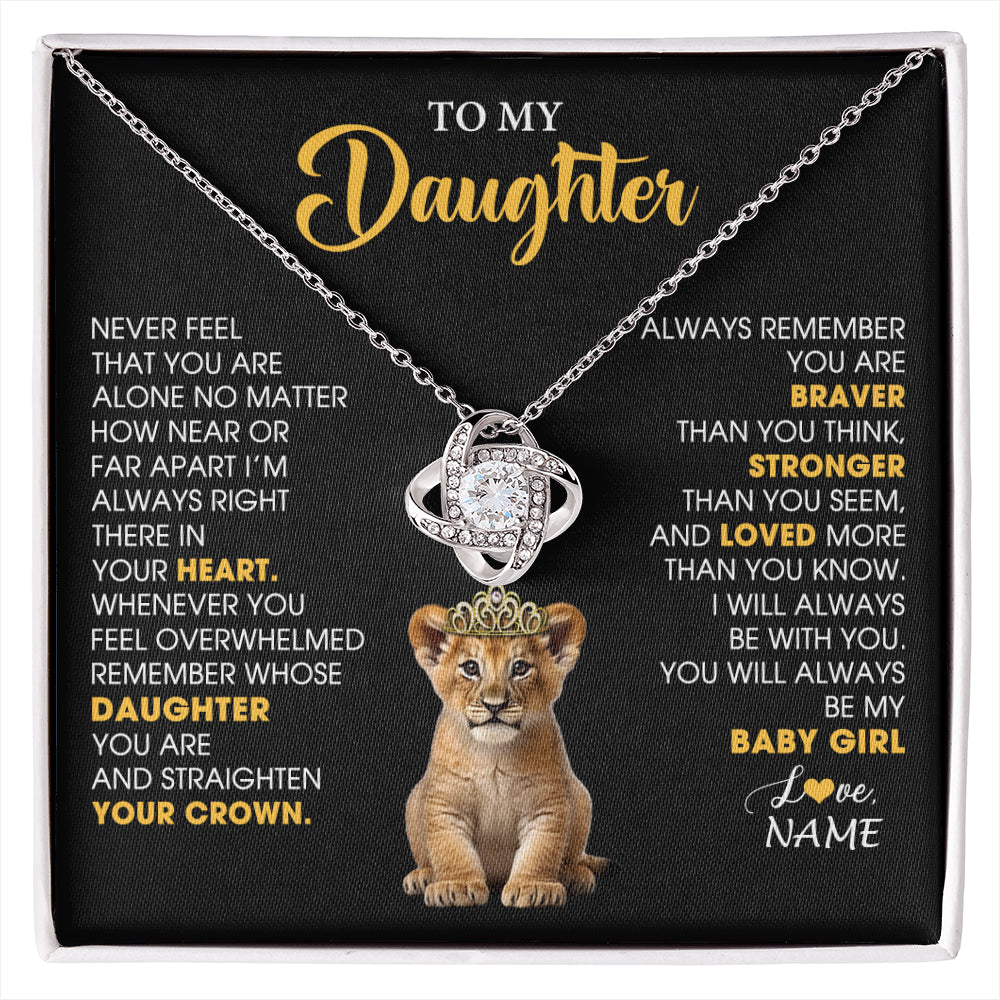 Love Knot Necklace 14K White Gold Finish | 1 | Personalized To My Daughter Necklace From Mom Dad Never Feel You Are Alone Lion Birthday Gift Daughter Valentine's Day Christmas Gift Box Message Card | siriusteestore