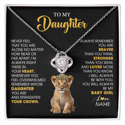 Love Knot Necklace 14K White Gold Finish | 1 | Personalized To My Daughter Necklace From Mom Dad Never Feel You Are Alone Lion Birthday Gift Daughter Valentine's Day Christmas Gift Box Message Card | siriusteestore