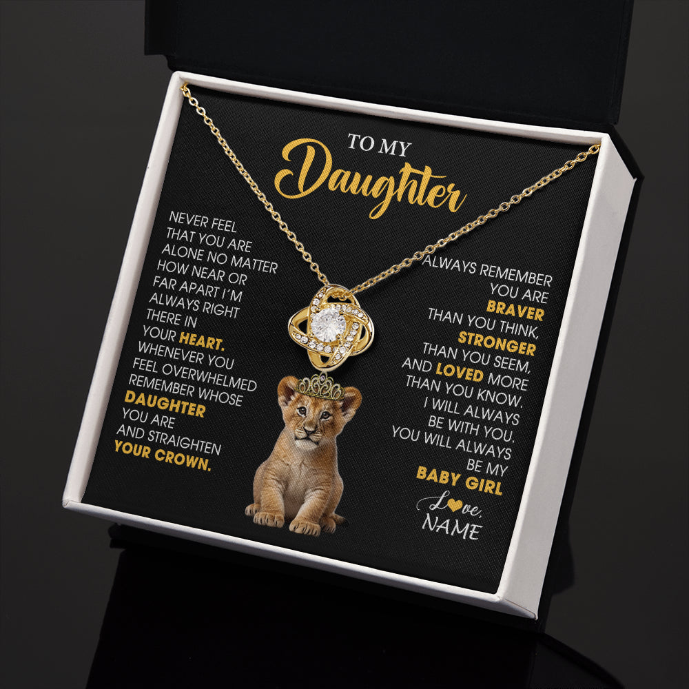 Love Knot Necklace 18K Yellow Gold Finish | 2 | Personalized To My Daughter Necklace From Mom Dad Never Feel You Are Alone Lion Birthday Gift Daughter Valentine's Day Christmas Gift Box Message Card | siriusteestore