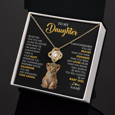 Love Knot Necklace 18K Yellow Gold Finish | 2 | Personalized To My Daughter Necklace From Mom Dad Never Feel You Are Alone Lion Birthday Gift Daughter Valentine's Day Christmas Gift Box Message Card | siriusteestore