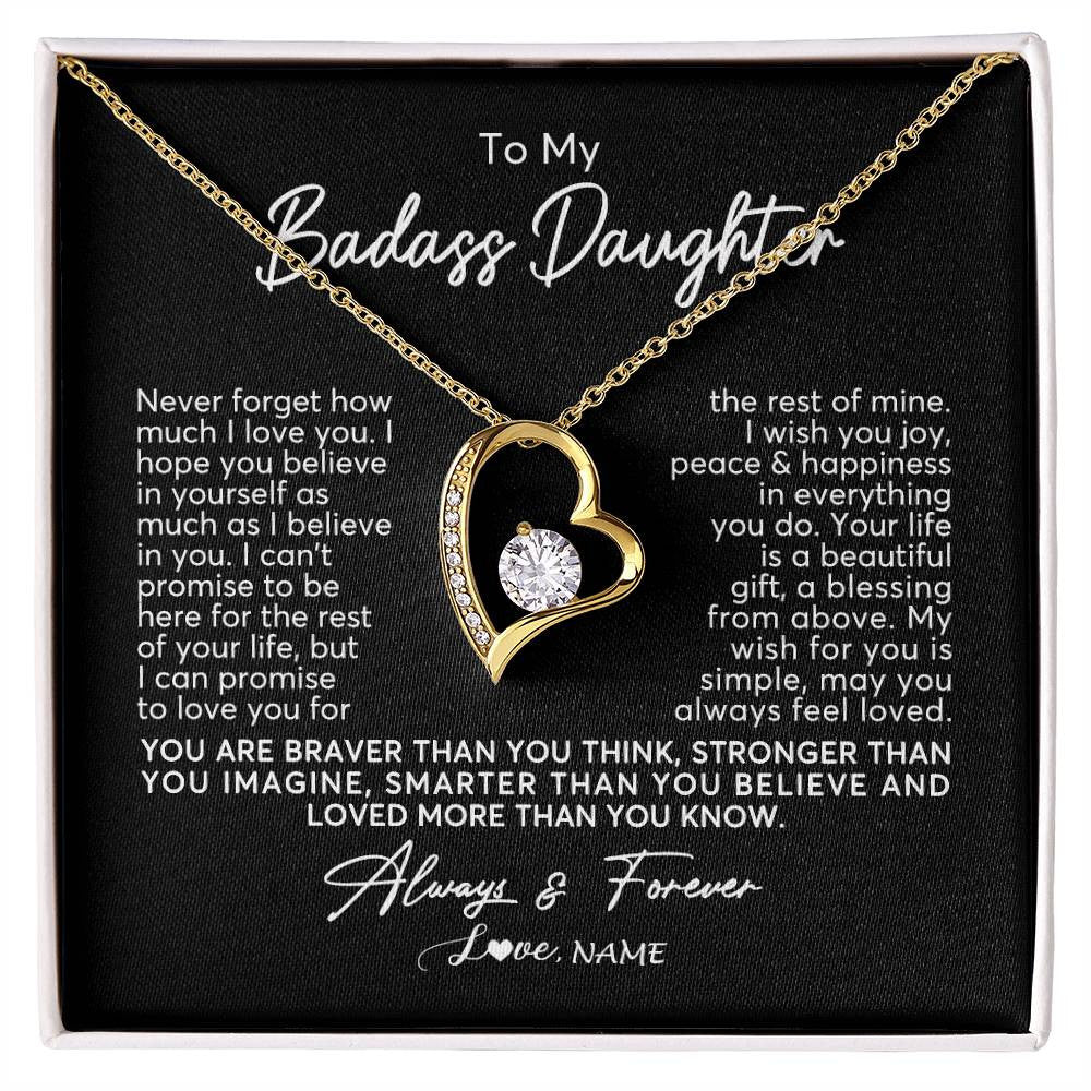 Forever Love Necklace 18K Yellow Gold Finish | Personalized To My Daughter Necklace From Mom Dad Never Forget How Much I Love You Daughter Birthday Christmas Graduation Customized Gift Box Message Card | siriusteestore
