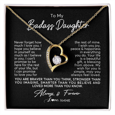 Forever Love Necklace 18K Yellow Gold Finish | Personalized To My Daughter Necklace From Mom Dad Never Forget How Much I Love You Daughter Birthday Christmas Graduation Customized Gift Box Message Card | siriusteestore