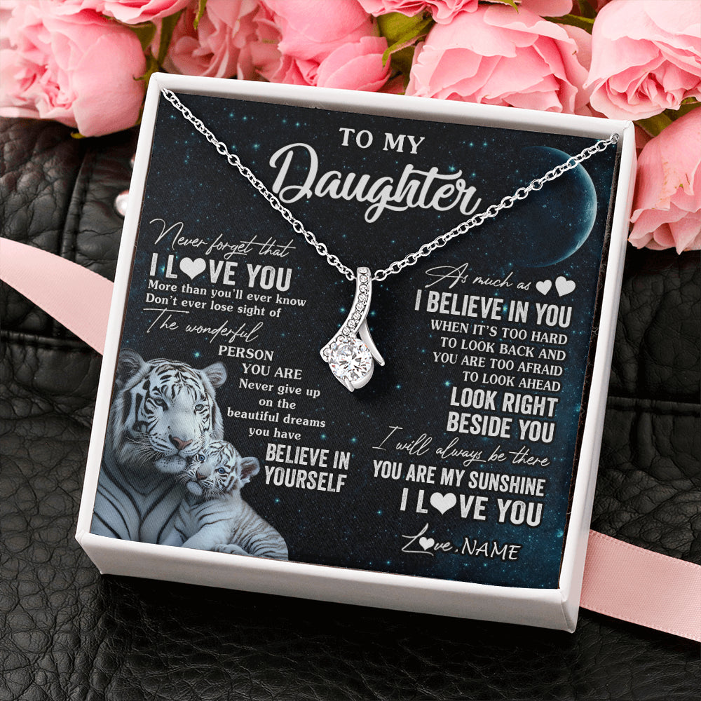 Alluring Beauty Necklace 14K White Gold Finish | 2 | Personalized To My Daughter Necklace From Mom Dad Never Forget I Love You White Tiger Daughter Birthday Graduation Christmas Customized Gift Box Message Card | siriusteestore