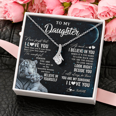 Alluring Beauty Necklace 14K White Gold Finish | 2 | Personalized To My Daughter Necklace From Mom Dad Never Forget I Love You White Tiger Daughter Birthday Graduation Christmas Customized Gift Box Message Card | siriusteestore