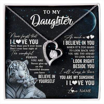 Forever Love Necklace 14K White Gold Finish | 1 | Personalized To My Daughter Necklace From Mom Dad Never Forget I Love You White Tiger Daughter Birthday Graduation Christmas Customized Gift Box Message Card | siriusteestore