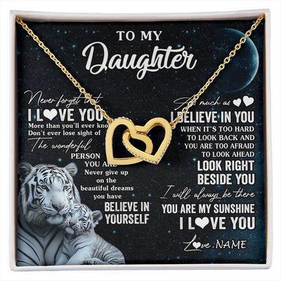 Interlocking Hearts Necklace 18K Yellow Gold Finish | 1 | Personalized To My Daughter Necklace From Mom Dad Never Forget I Love You White Tiger Daughter Birthday Graduation Christmas Customized Gift Box Message Card | siriusteestore