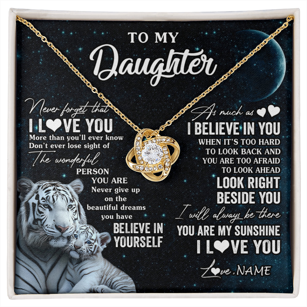 Love Knot Necklace 18K Yellow Gold Finish | 1 | Personalized To My Daughter Necklace From Mom Dad Never Forget I Love You White Tiger Daughter Birthday Graduation Christmas Customized Gift Box Message Card | siriusteestore
