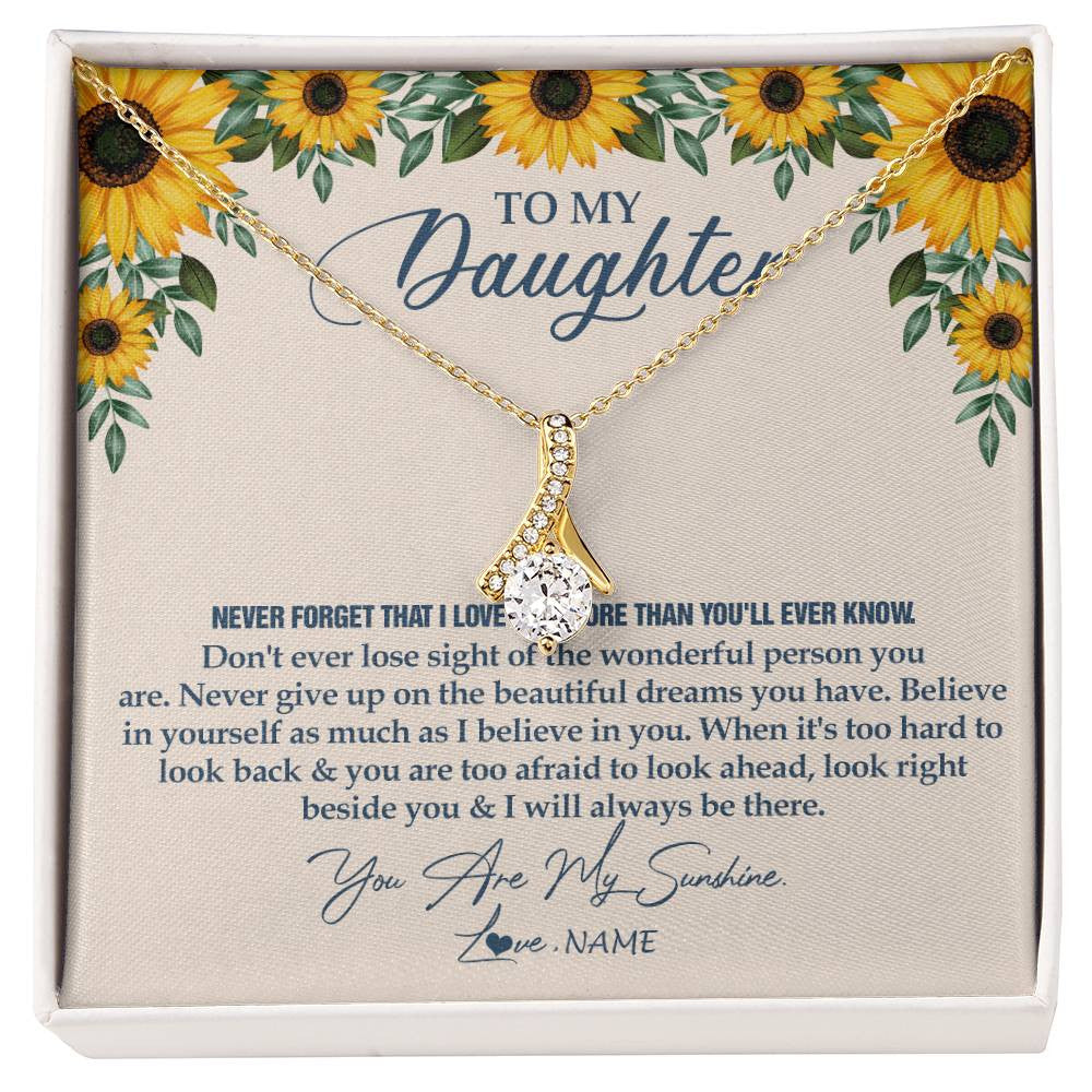 Alluring Beauty Necklace 18K Yellow Gold Finish | Personalized To My Daughter Necklace From Mom Dad Sunflower You Are My Sunshine Daughter Jewelry Graduation Birthday Christmas Customized Gift Box Message Card | siriusteestore