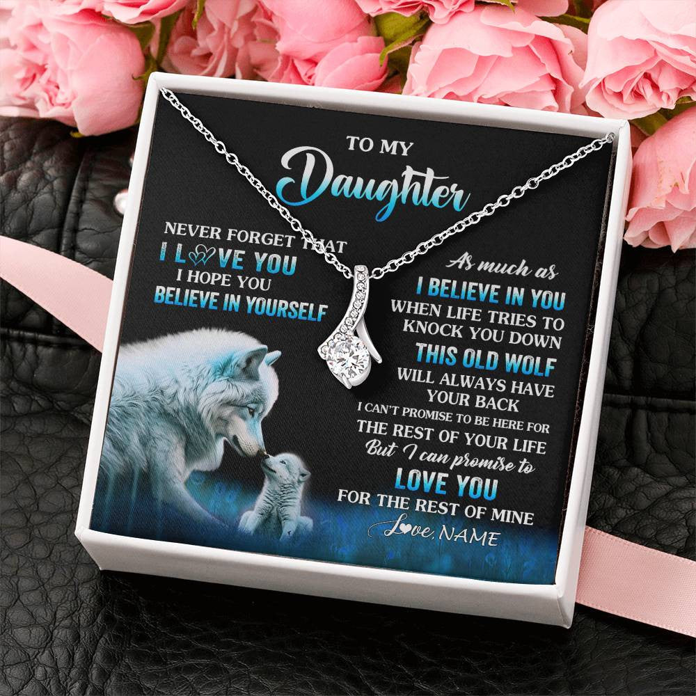 Alluring Beauty Necklace 14K White Gold Finish | 2 | Personalized To My Daughter Necklace From Mom Dad This Old Wolf Love Daughter Birthday Gifts Jewelry Graduation Christmas Customized Gift Box Message Card | siriusteestore